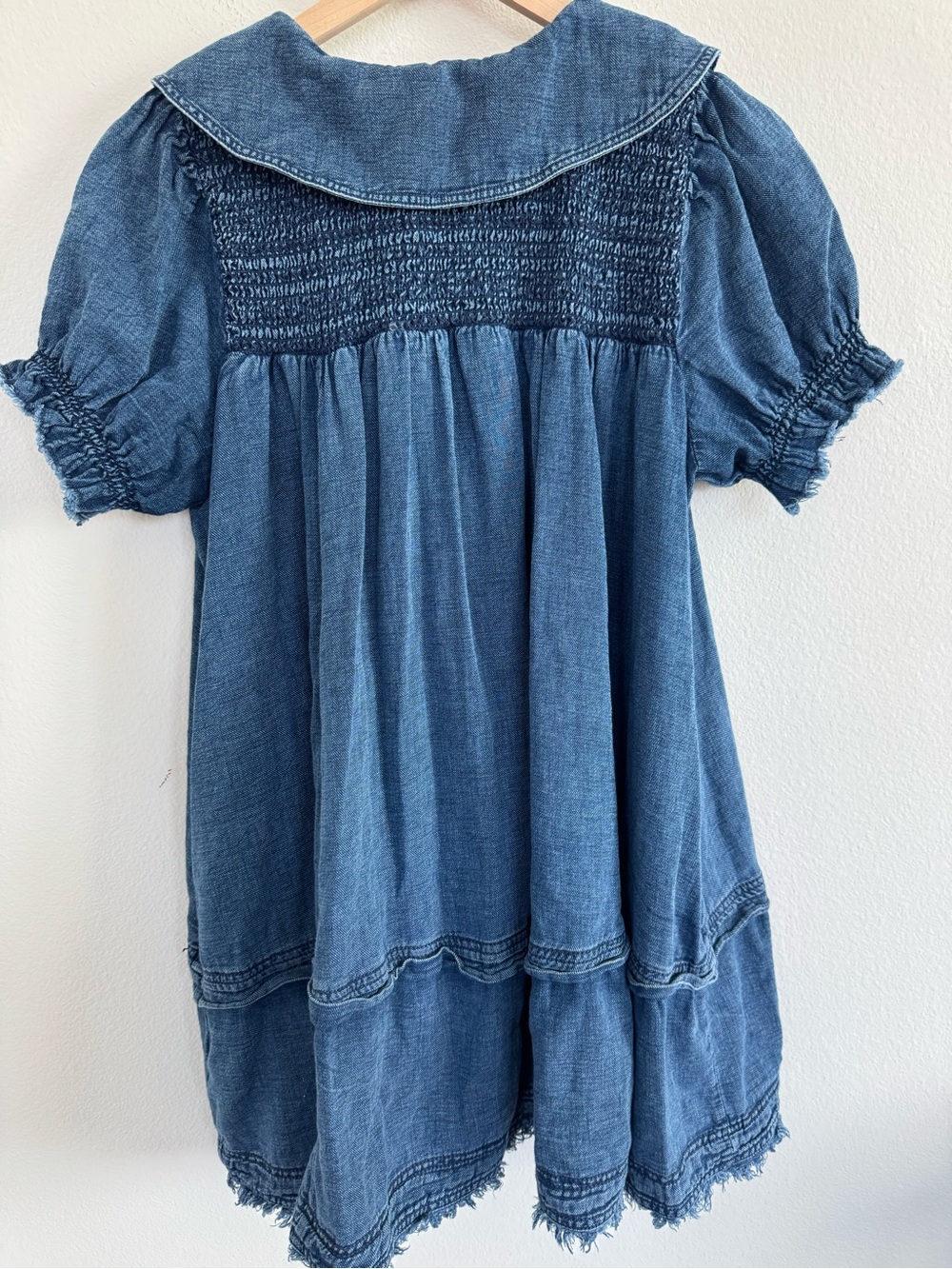 Pilcro Anthropologie Denim Smocked Babydoll Swing Mini Dress Medium - Picture 10 of 13